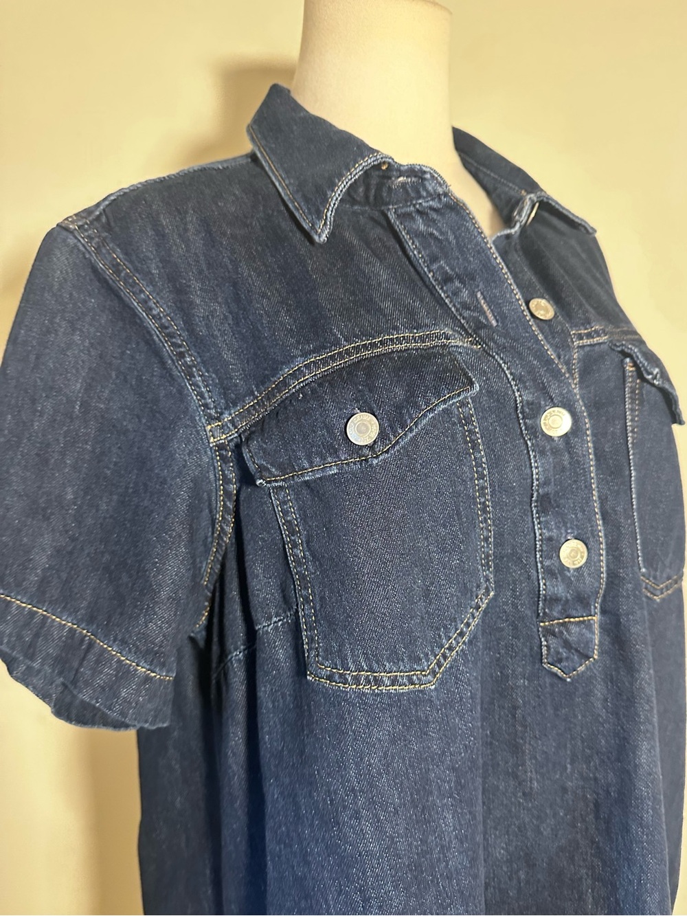 Gap Denim Short Sleeve Shirt Dress – Size Large 100% Cotton - Picture 9 of 15
